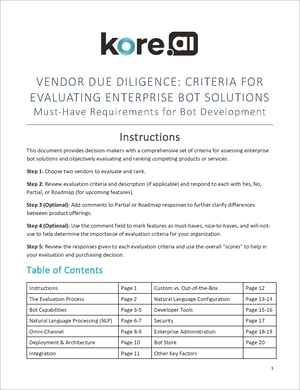 Kore.ai Solution Criteria Checklist